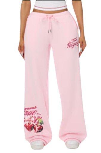 True Religion Women's Cherry Wide-Leg Fleece Bottoms - PINK